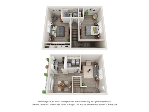 2 Bedroom Floorplan | 998 Sq. Ft. at Northgate Townhomes in Tucker, 30084
